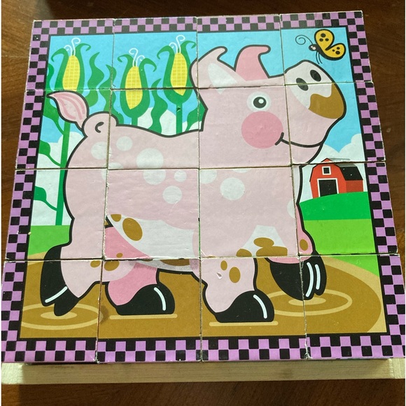 Melissa & Doug Wood Block Puzzle Farm Animal 6 Scenes 16 Piece Unisex Kids Fun - Picture 1 of 10